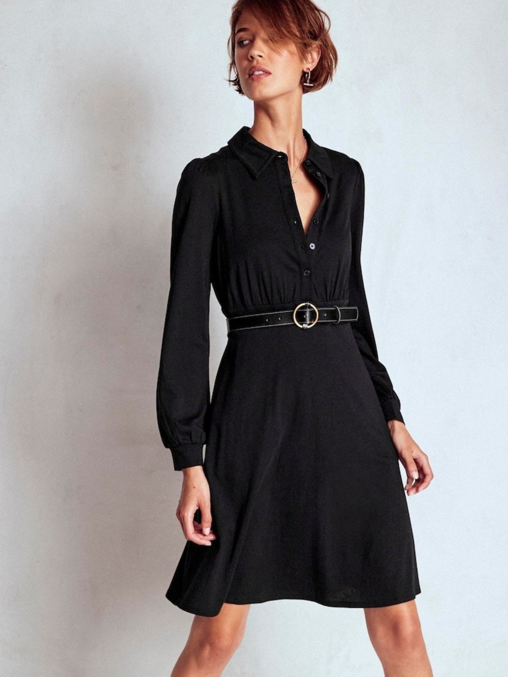 Boden Black Orla Short Jersey Shirt Dress